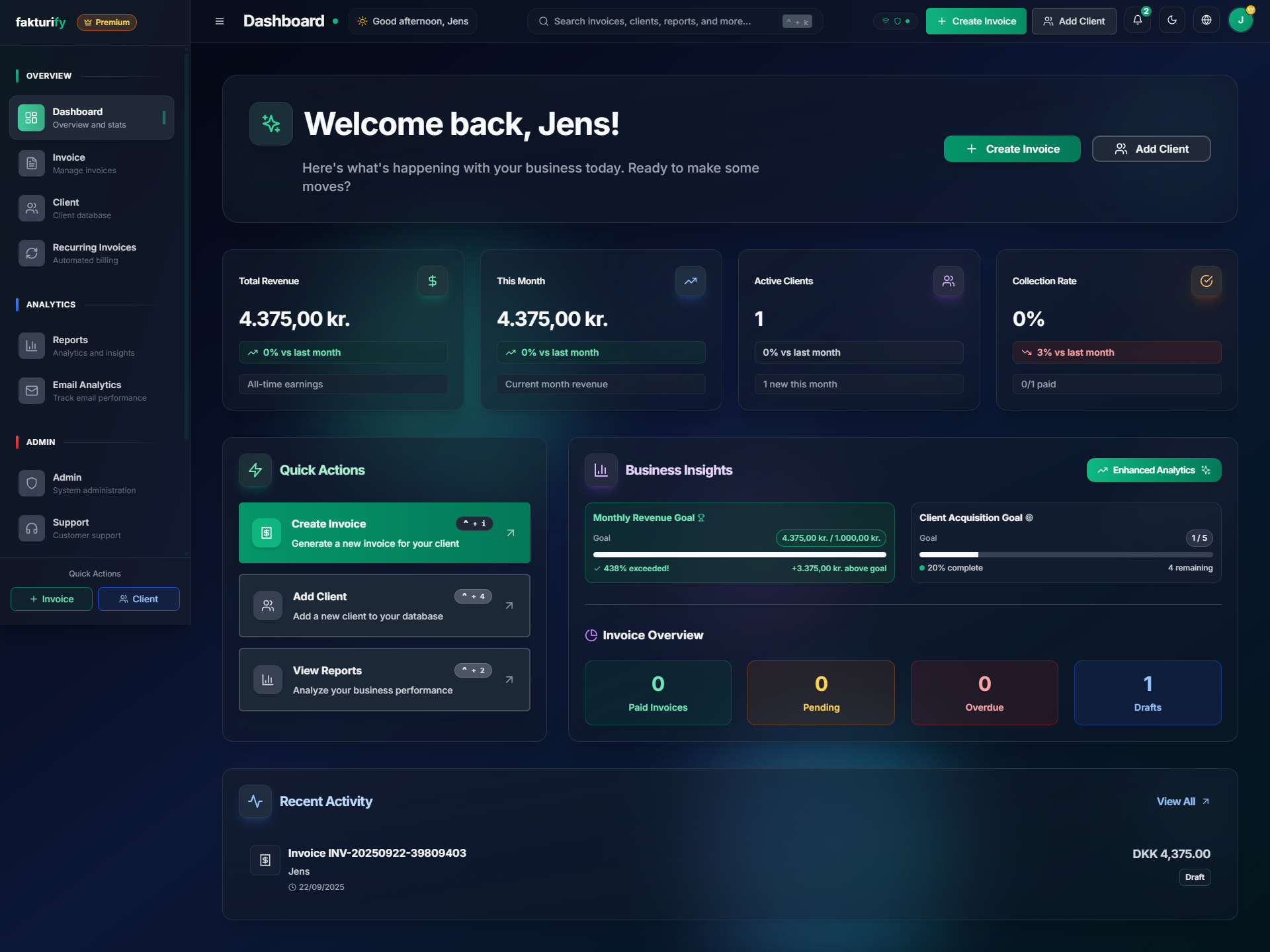 Fakturify Main Dashboard