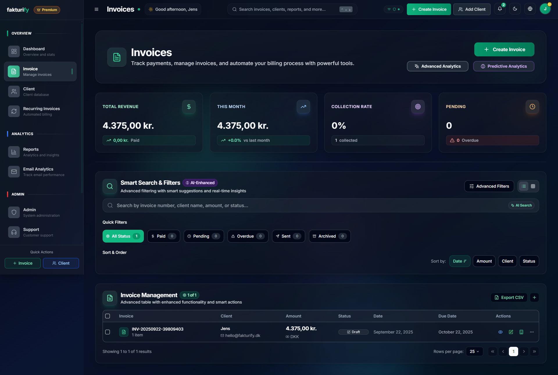 Invoice Management Interface
